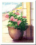original miniature watercolor painting geranium pot garden dollhouse